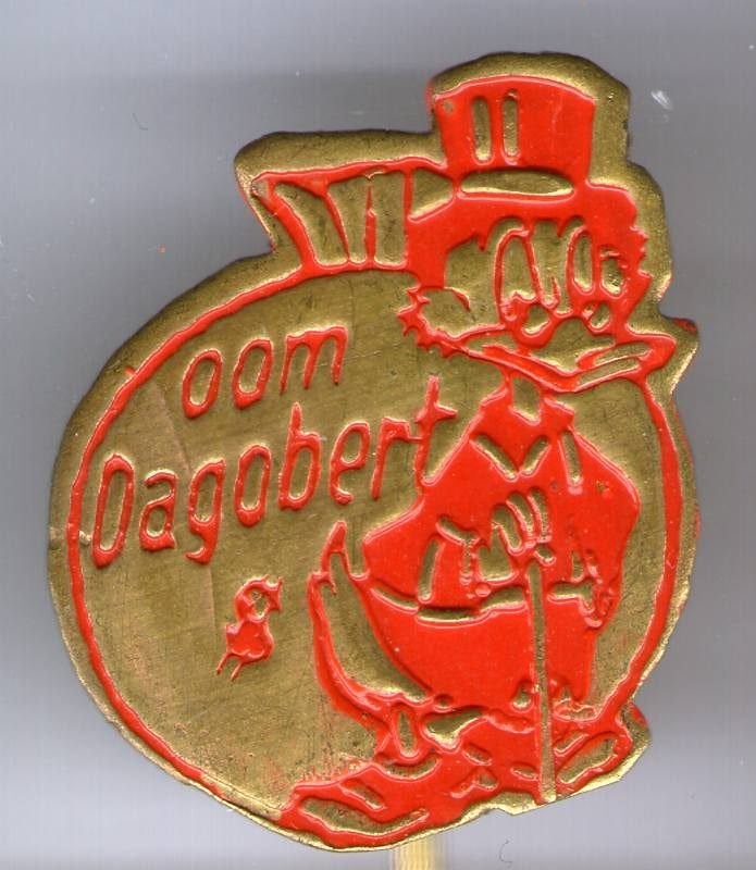 Oom Dagobert rood op koper stripfiguurtje speldje ( R_091), Ophalen of Verzenden, Nieuw, Figuurtje, Speldje of Pin