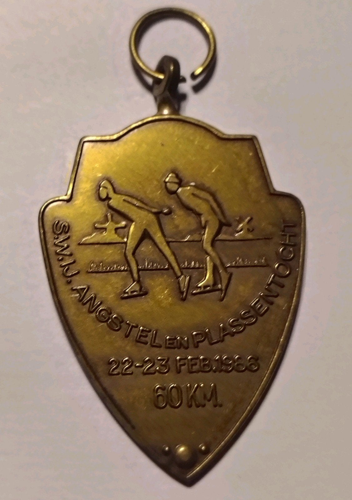 Schaatsen S.W.I.J. ANGSTEL EN PLASSENTOCHT 22-23 FEB 1986, Postzegels en Munten, Penningen en Medailles, Ophalen of Verzenden