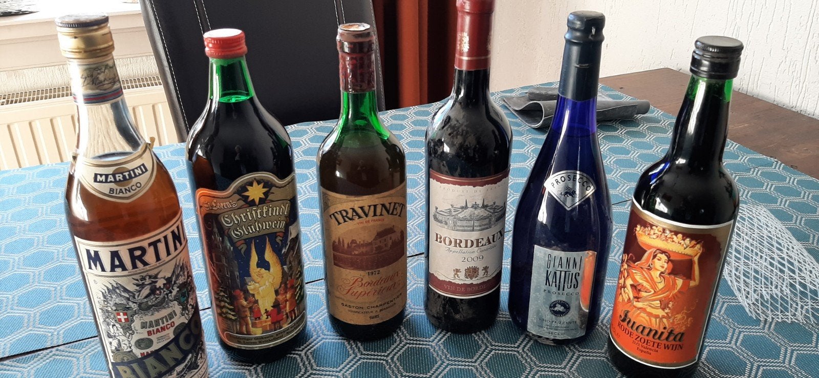 6 oude flessen wijn, martini, prosecco, jaren 70 tm 2009, Ophalen, Zo goed als nieuw, Overige gebieden, Overige typen