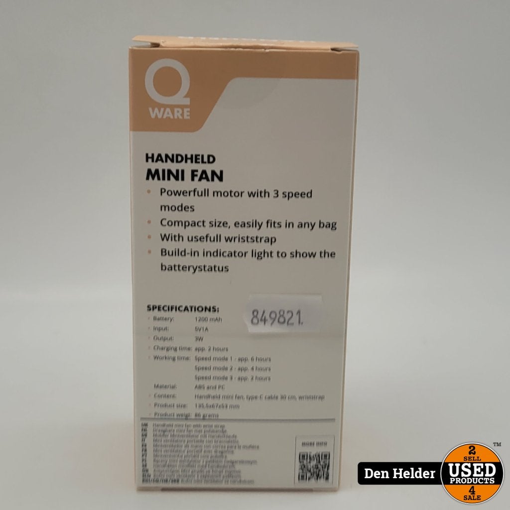 Qware Mini Handheld Fan - Nieuw in Doos, Qware, Gebruikt, Info@qware.co.uk, QWARE Limited
Cromwell House
15 Andover Road
Winchester, Hampshire SO23 7BT
United Kingdom