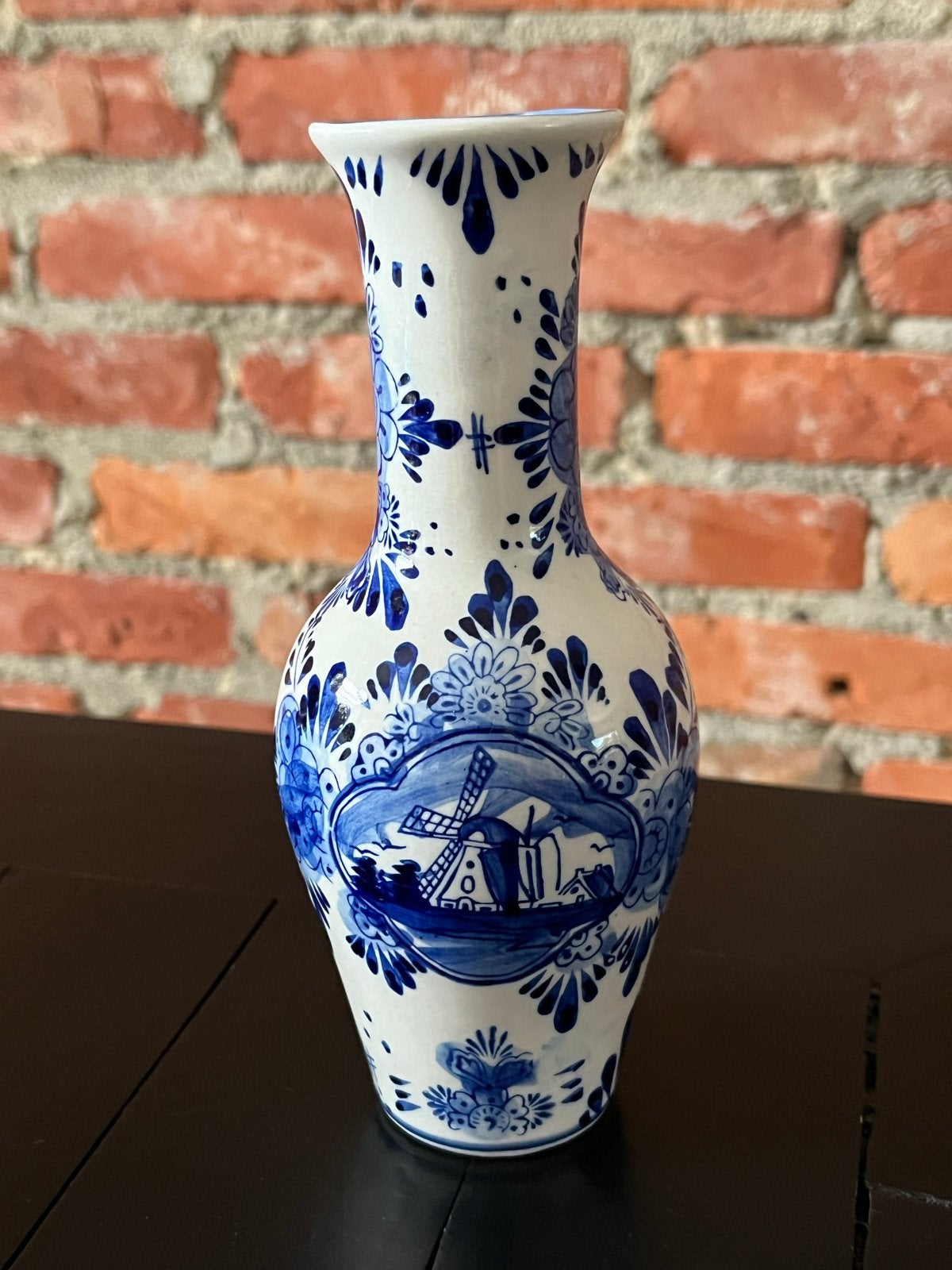 Handgeschilderde Delfts Blauwe vaas - 17 cm, Antiek en Kunst, Ophalen of Verzenden