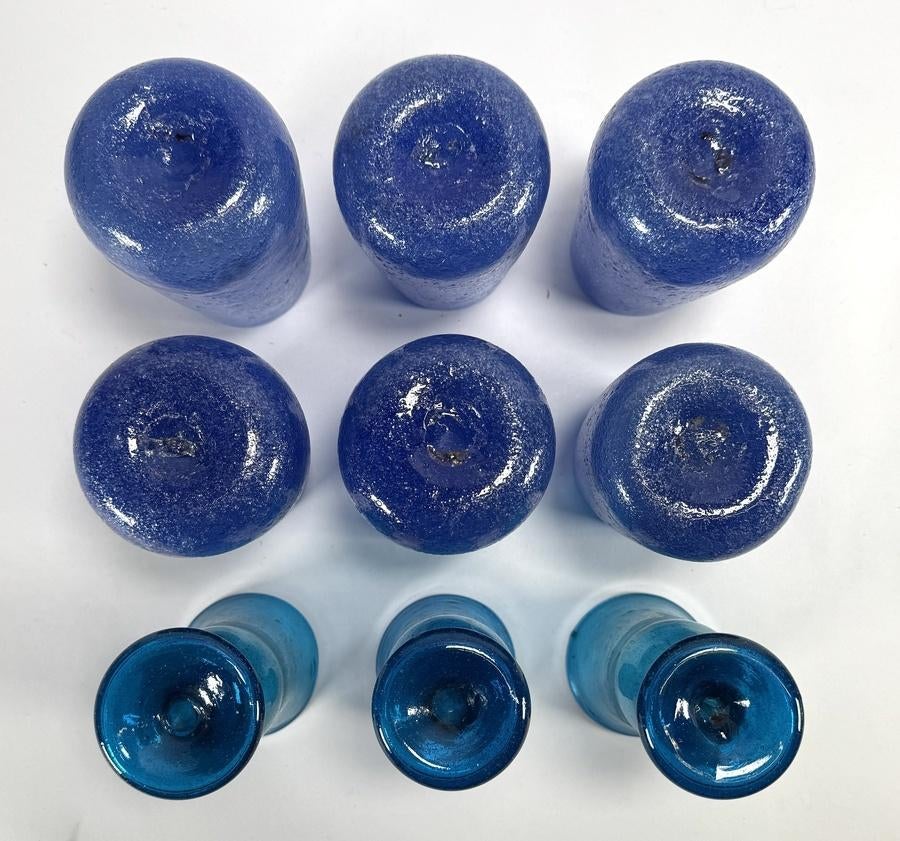 1429. Mondgeblazen bubbelglas servies blauwtinten, 20e eeuw, Ophalen of Verzenden