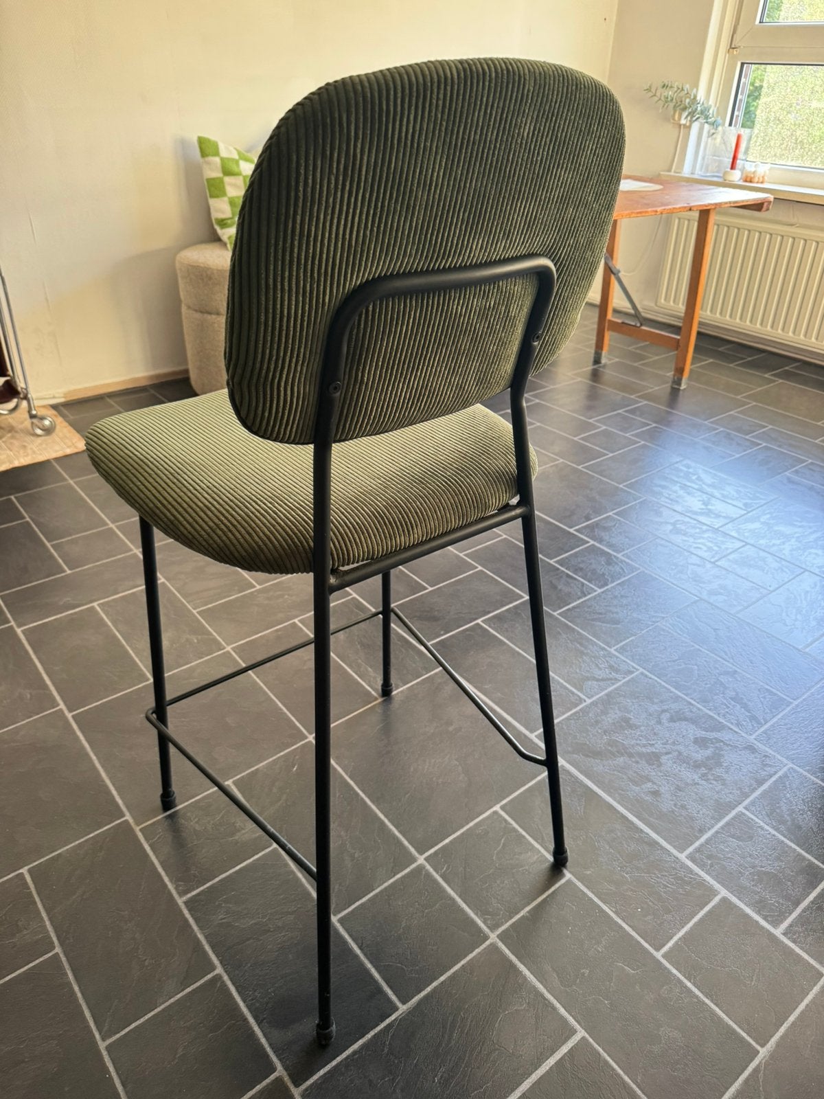 Ribfluelen barkruk, Ophalen, Met voetsteun, 60 tot 90 cm, Zo goed als nieuw