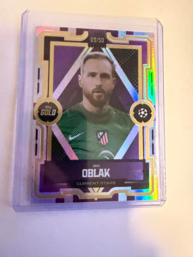 Topps UCC Gold Jan Oblak /50 Champions League Kaart, Hobby en Vrije tijd, Stickers en Plaatjes, Ophalen of Verzenden, Zo goed als nieuw