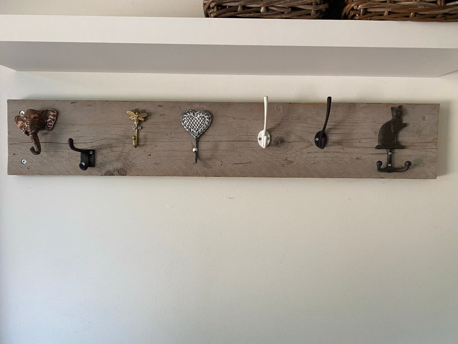 Steigerhouten kapstok 110x19 cm met diverse haken, Gebruikt, Minder dan 100 cm, Hout, Ophalen