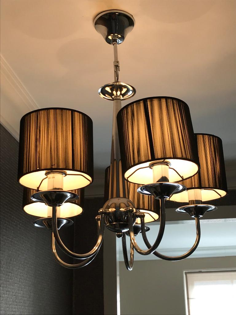Leuk! 5 arms kroonluchter met organza kapjes, Ophalen, Gebruikt, Stof