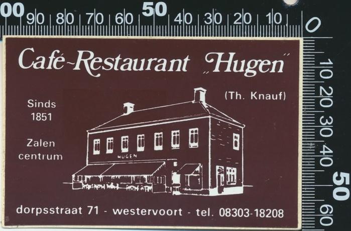 Sticker: Cafe Restaurant Hugen - Westervoort, Ophalen of Verzenden, Zo goed als nieuw, Bedrijf of Vereniging