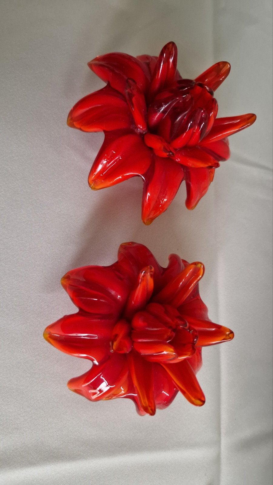 2 Rode Glazen Bloem, Ophalen of Verzenden