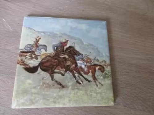 Tegeltje Cowboy te paard made in Spain Salon, Huis en Inrichting, Meerkleurig, Overige stijlen, Ophalen of Verzenden, Zo goed als nieuw