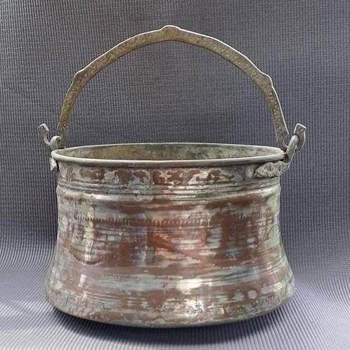 Antieke 19e eeuw koperen emmer, koperen ketel, boerderij pot, Ophalen of Verzenden, Koper