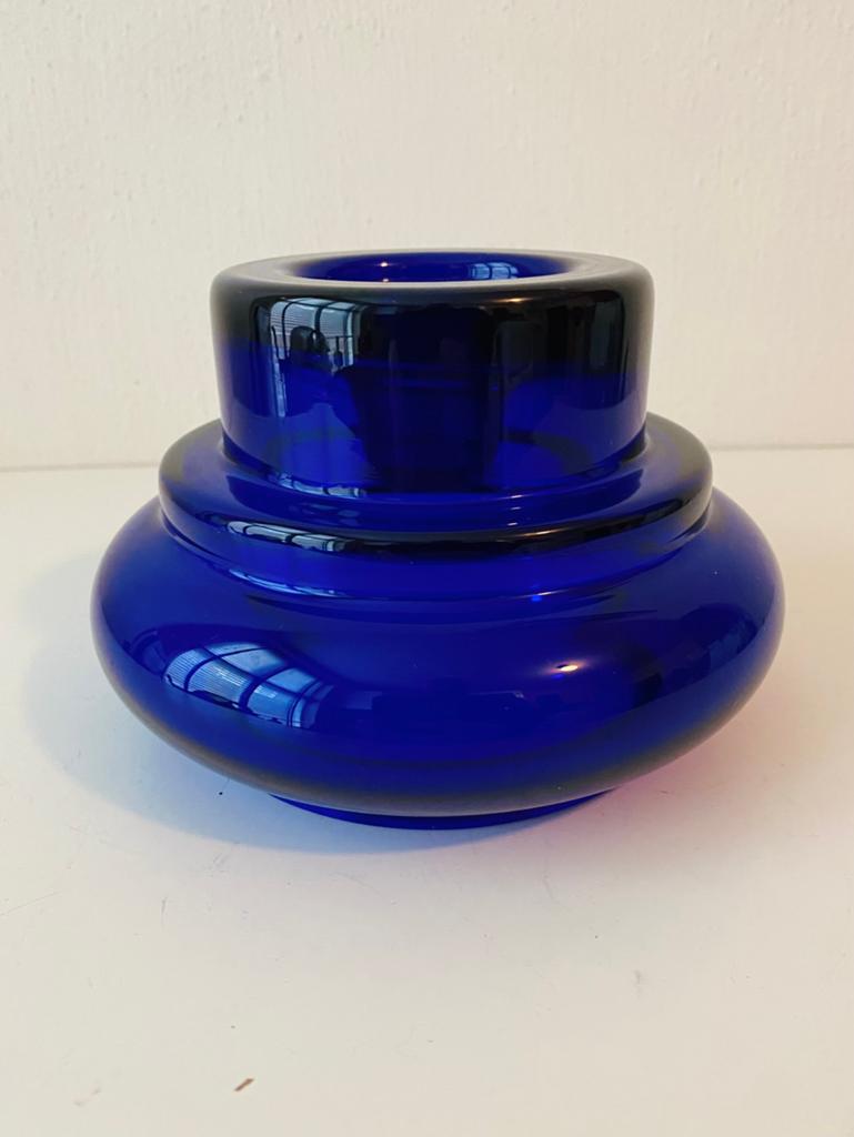 Blauw glazen vintage kandelaar, Overige materialen, Gebruikt, Blauw, Onbekend