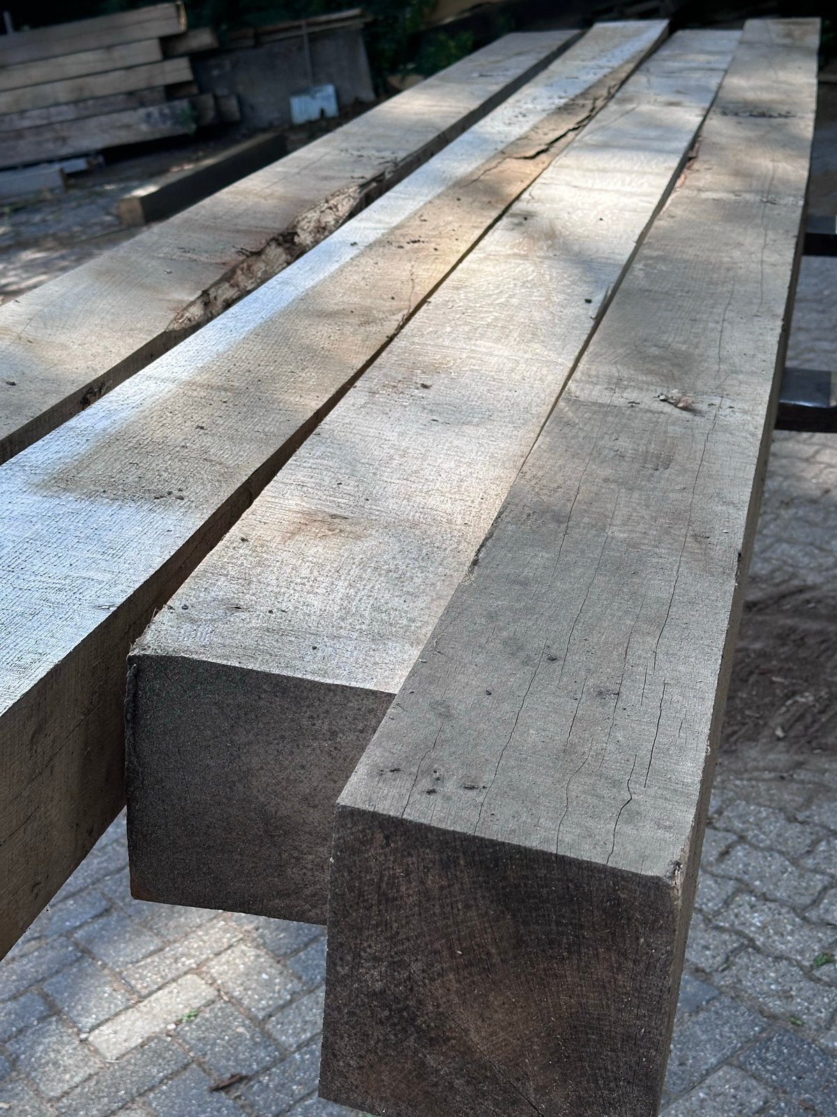 4 amerikaanse Eiken Balken 20x20 3,90 lang, Ophalen, Gebruikt, Eiken, Balk