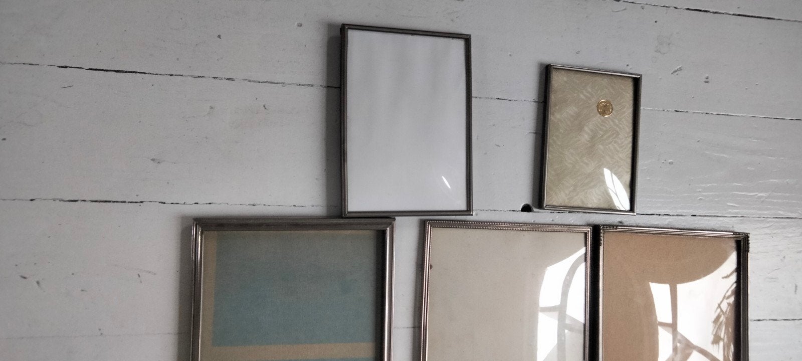 Set van 5 vintage fotolijsten, metaal, diverse maten, Ophalen of Verzenden, Glas