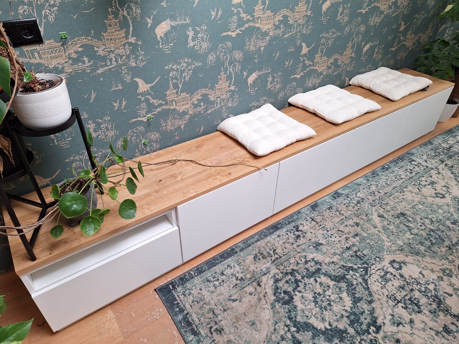IKEA BESTÅ tv-meubel met houten blad + 5 planken, Ophalen, Gebruikt, 200 cm of meer, Minder dan 100 cm