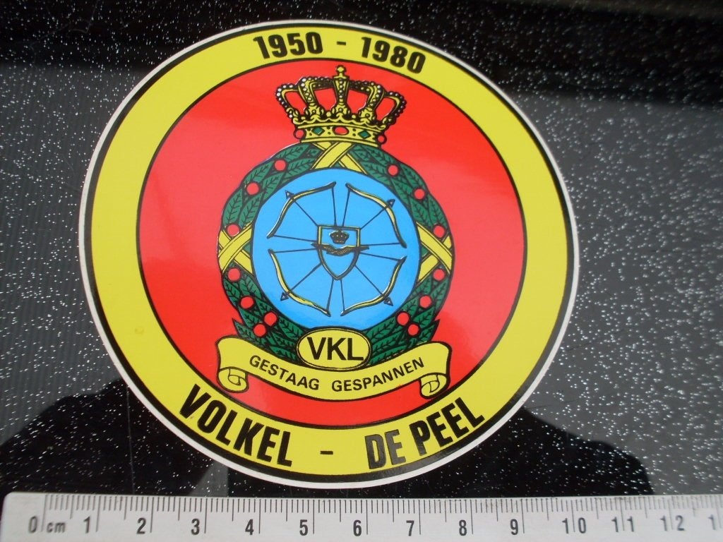 sticker 30 jaar volkel de peel vkl logo embleem 1980, Verzamelen, Verzenden, Zo goed als nieuw, Bedrijf of Vereniging
