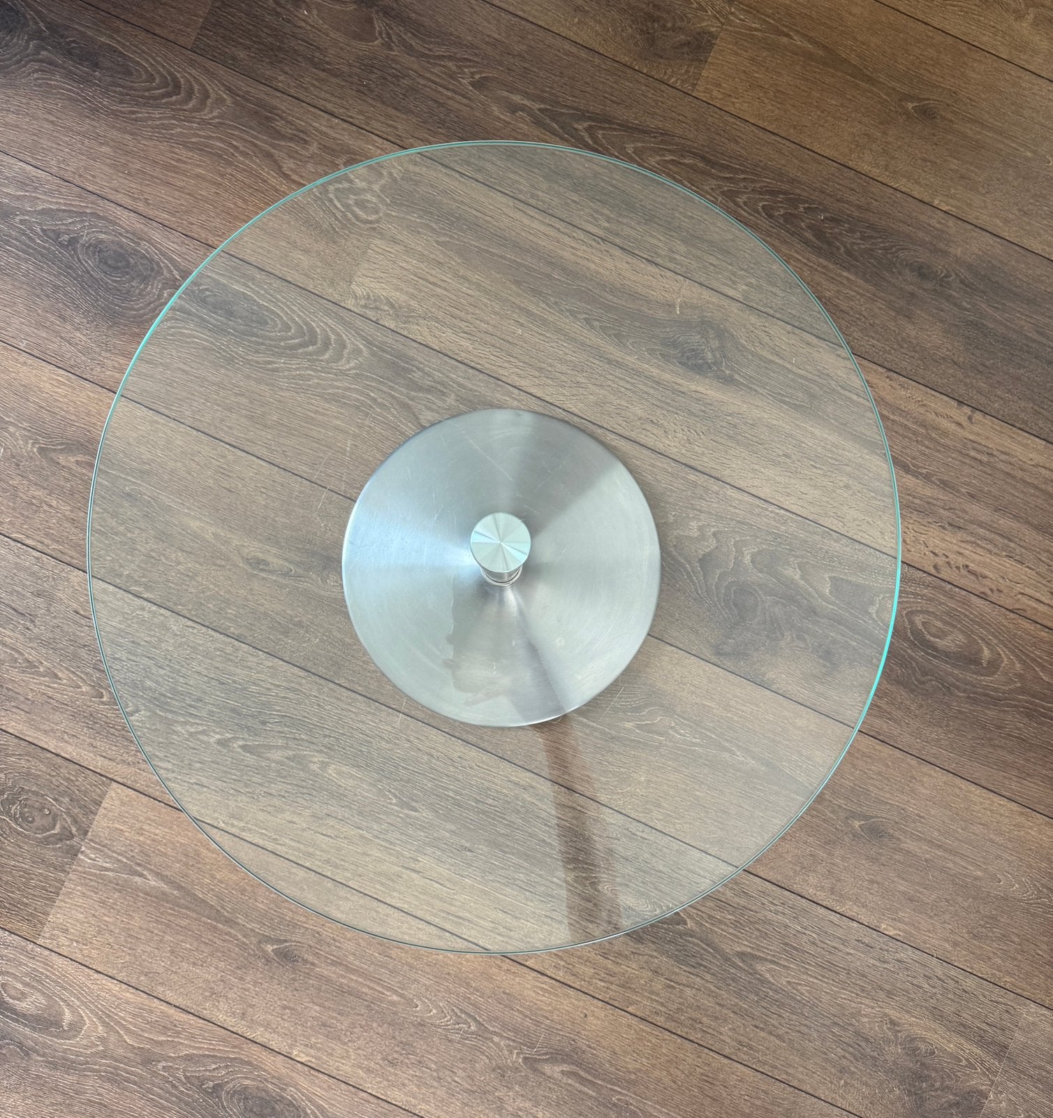Glazen chroom bijzettafel, Huis en Inrichting, Tafels | Bijzettafels, Minder dan 55 cm, Rond, Glas, Ophalen