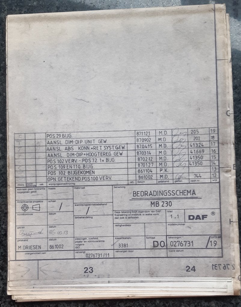 DAF BUS BEDRADINGS SCHEMA MB 230., Ophalen of Verzenden