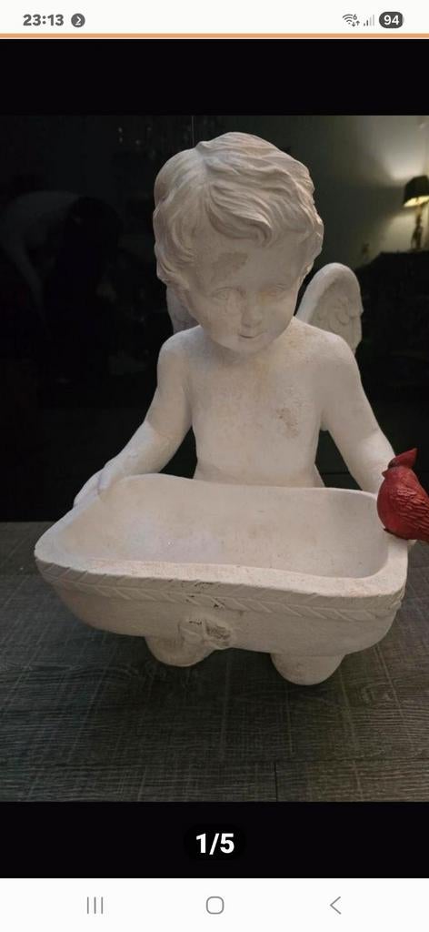 Engelenbeeld met vogel - Tuindecoratie, Ophalen of Verzenden, Nieuw, Overige materialen, Engelenbeeld