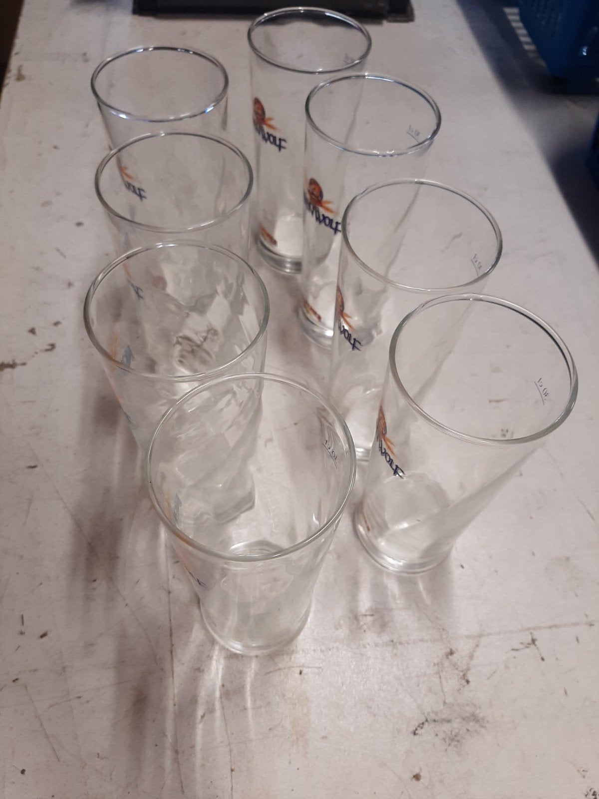 8 longdrink/bierglazen Gulpener Korenwolf, Ophalen, Zo goed als nieuw, Glas of Glazen, Overige merken