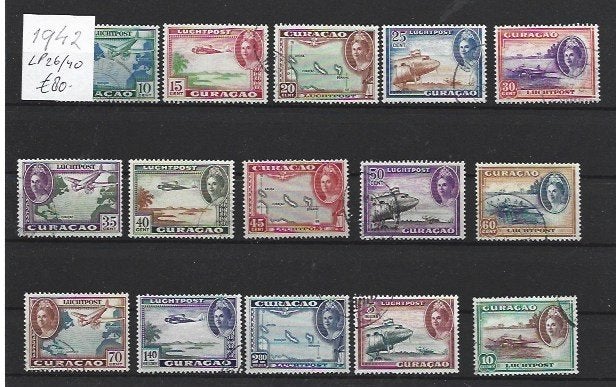 Curacao 1942  l. p. 26/40 gestempeld c.w 80 euro, Ophalen of Verzenden