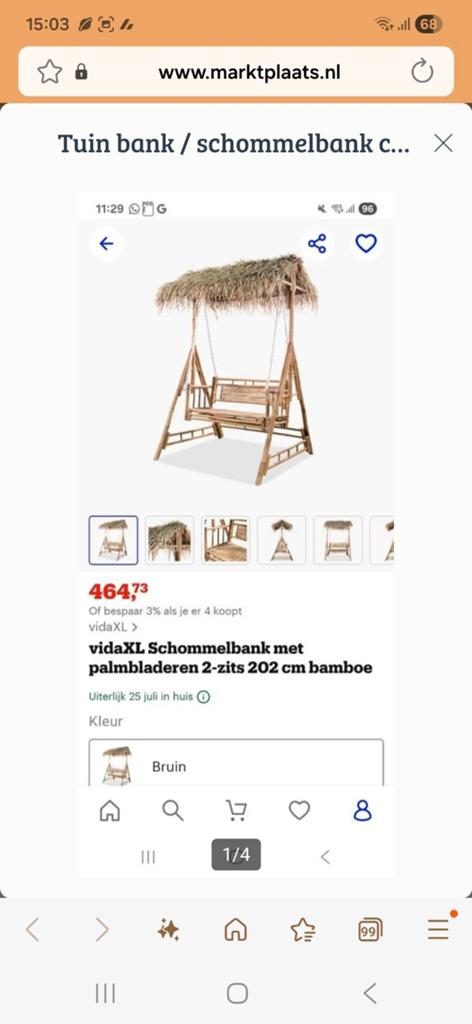 Bamboe schommelbank half nieuw als opknapper voor prikkie, Ophalen, Nieuw