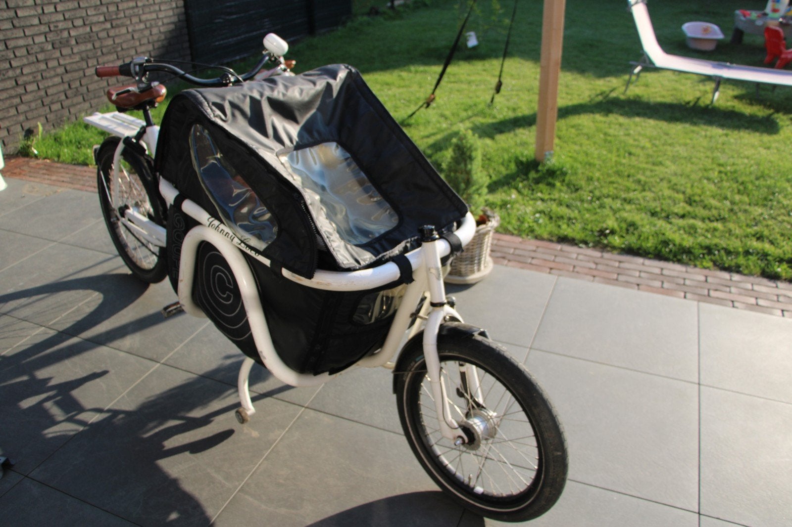 Johnny Loco Bakfiets met extra babyschaal, Ophalen, Gebruikt, Huif, 2 kinderen