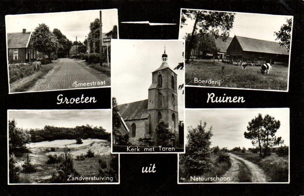Groeten uit Ruinen - 5 afb. dorp natuur - ongelopen, Ophalen of Verzenden, 1940 tot 1960, Ongelopen, Drenthe