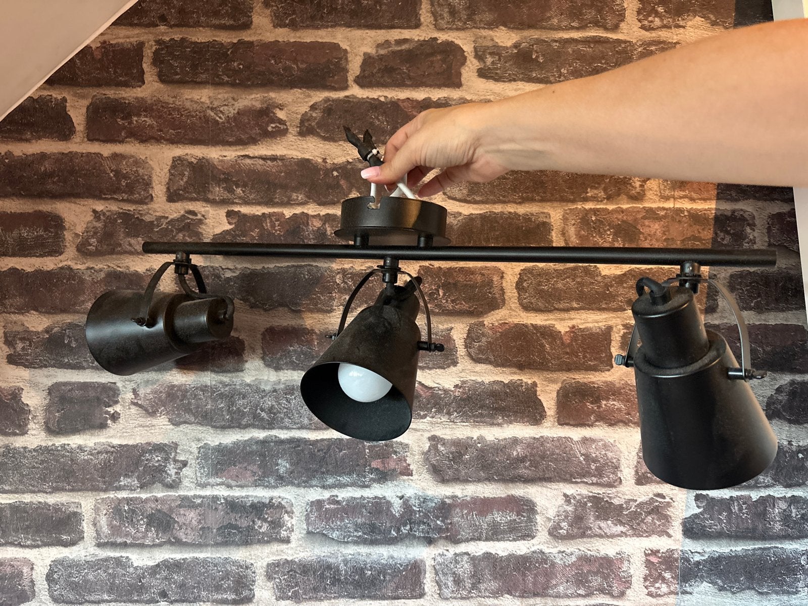 Plafondlamp met 3 spots, Ophalen, Gebruikt, Geschikt voor plafondmontage, Metaal