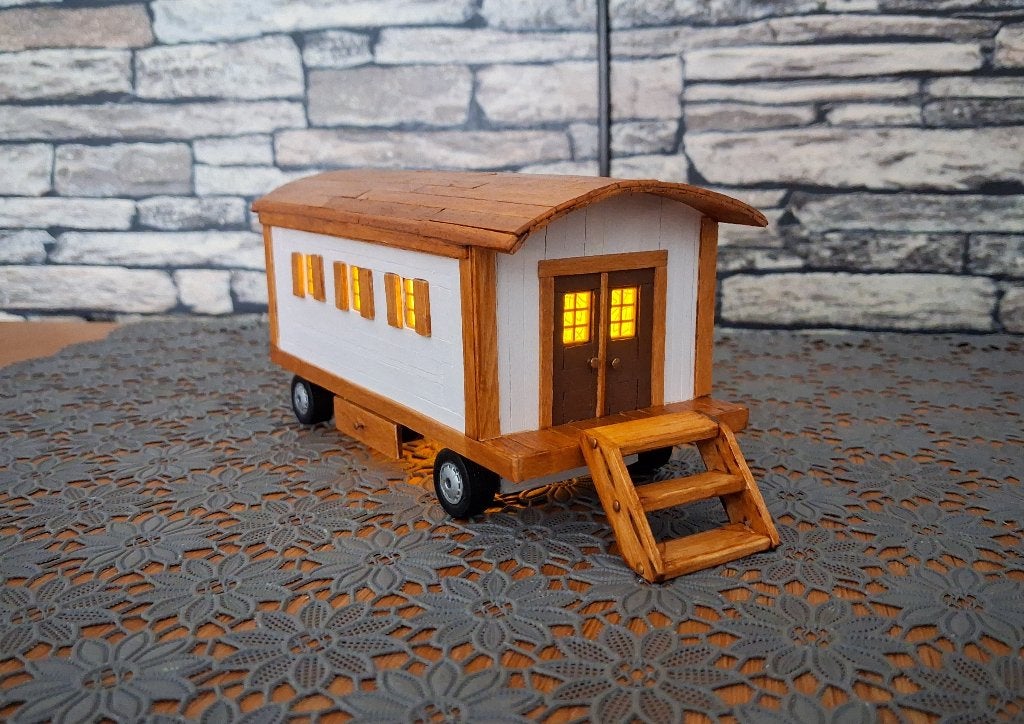 Woonwagen Miniatuur Met Verlichting., Verzenden, Nieuw, Decoratie