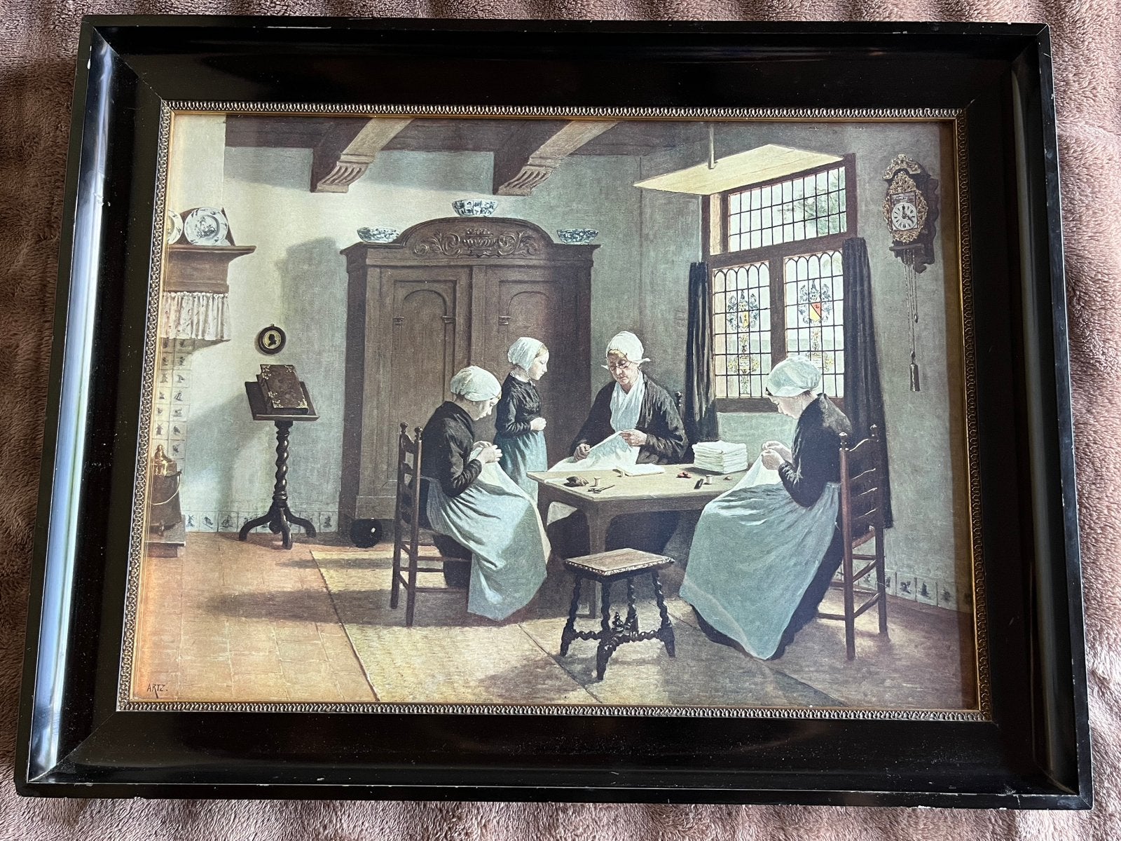Replica 'In het Weeshuis te Katwijk, Ophalen of Verzenden, Oud hollands, Achter glas, Papier