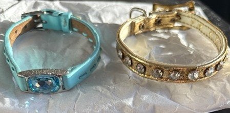 Kleine hond leren halsbandjes - met Swarovski - gebruikt, Ophalen of Verzenden, Gebruikt