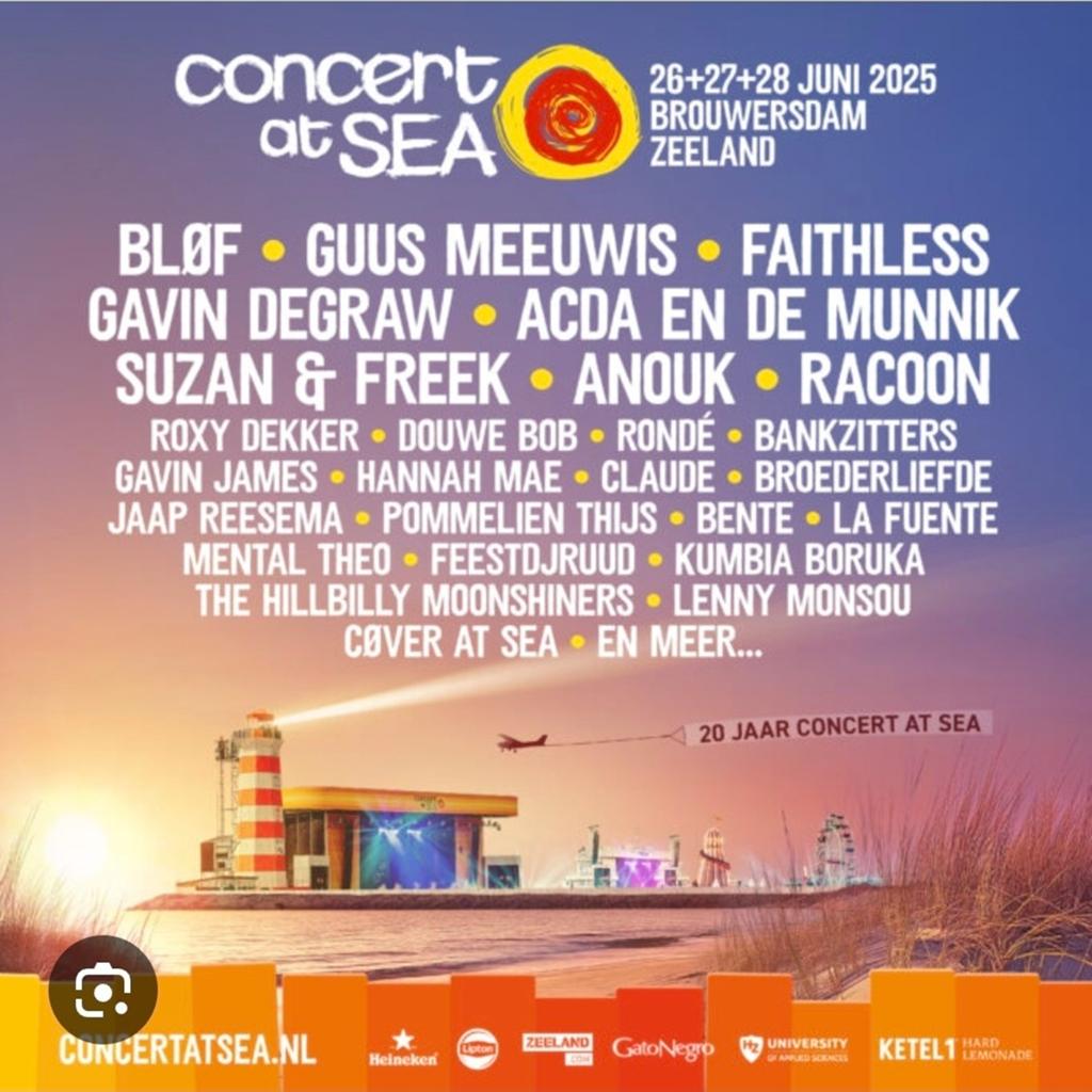 4 kaartjes concert at sea donderdag 25 juni, Tickets en Kaartjes, Drie personen of meer