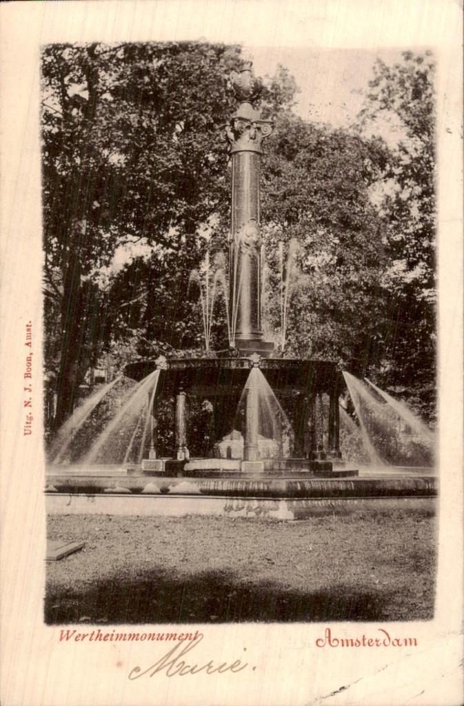 Amsterdam - Wertheimmonument - fontein, Ophalen of Verzenden, Voor 1920, Gelopen, Noord-Holland
