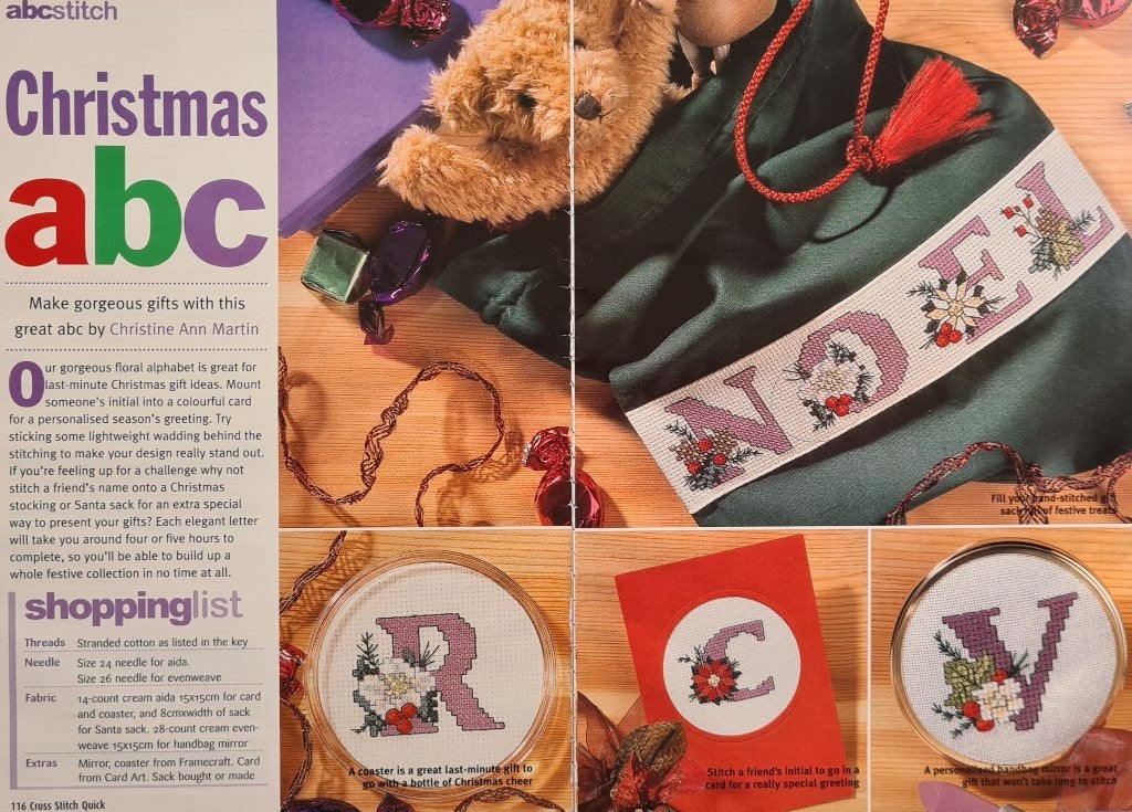 Kerst ABC alfabet met Kerstster Borduurpatroon, Ophalen, Nieuw, Handborduren, Patroon