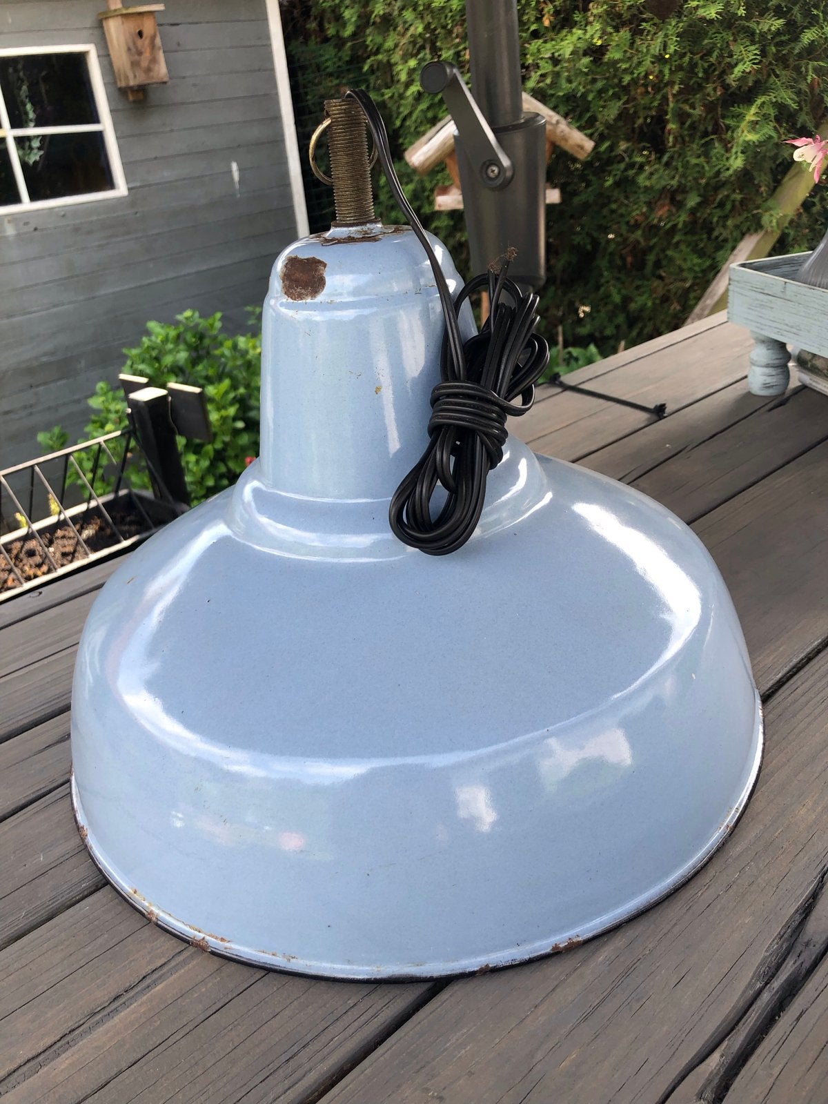 Vintage industriële emaille lamp - lichtblauw, Ophalen
