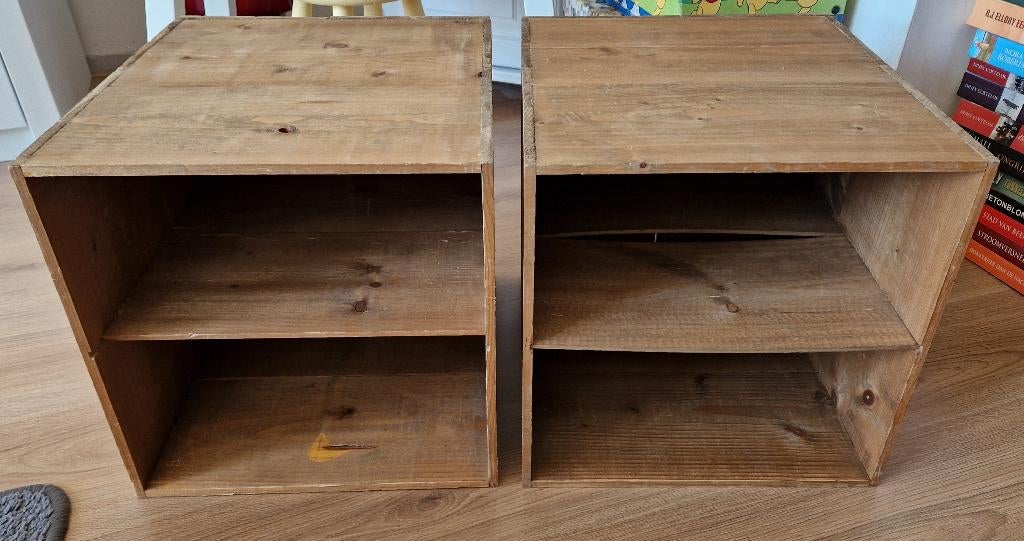2 houten kisten 35 x 35 x h39 cm *e, Ophalen, Minder dan 50 cm, Gebruikt, Minder dan 50 cm