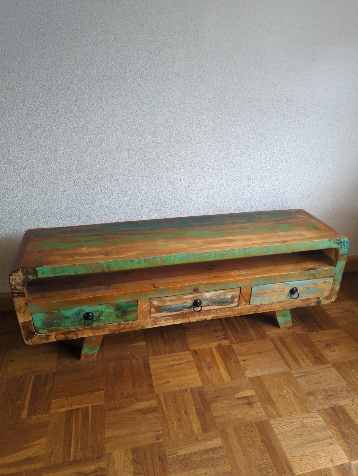 Tv meubel van massief gerecycled hout, Huis en Inrichting, Gebruikt, 100 tot 150 cm, Minder dan 100 cm, 25 tot 50 cm