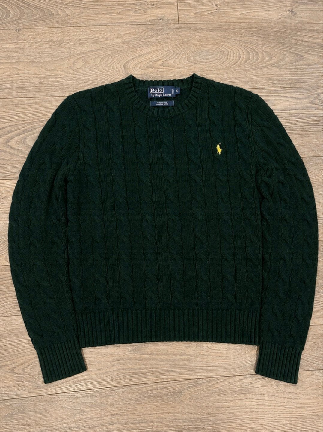 Ralph Lauren Cable Knit Sweater – Donkergroen – Maat S., Ophalen of Verzenden, Zo goed als nieuw, Maat 46 (S) of kleiner, Groen