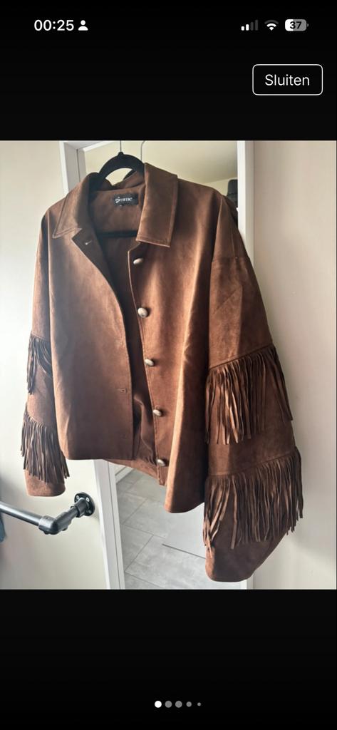 Bruine suède look jas met franjes | western / boho style, Ophalen of Verzenden, Gedragen, Maat 36 (S), Bruin