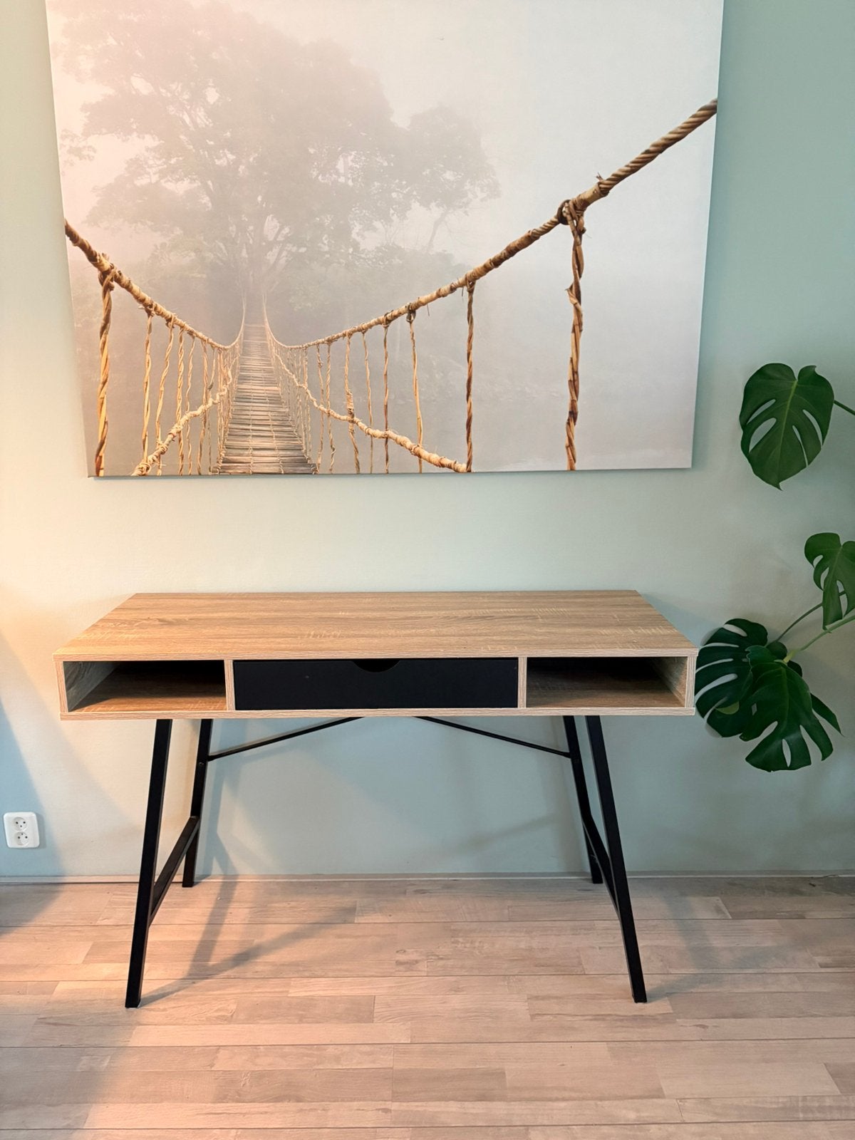 Stoer Industrieel Bureau - Licht Eiken/Zwart - 120cm, Ophalen, Overige typen, Gebruikt, 120 cm