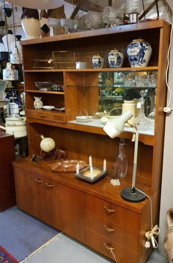 Midcentury kast met spiegel, wandmeubel teakhout | Loods66, Ophalen