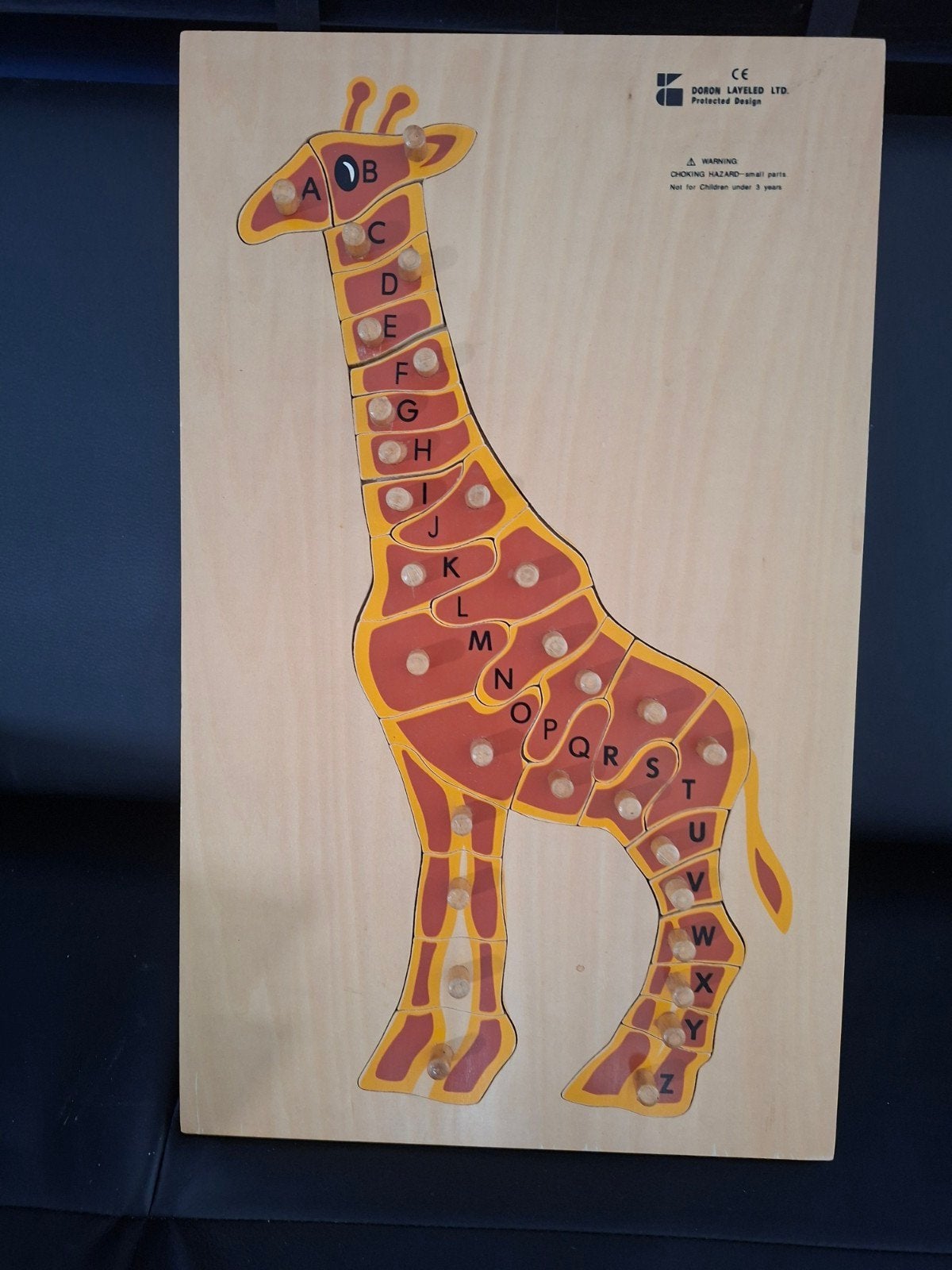 Houten alfabet puzzel / opsteekspel giraf, Z.G.A.N, Ophalen of Verzenden, Zo goed als nieuw, Puzzelen