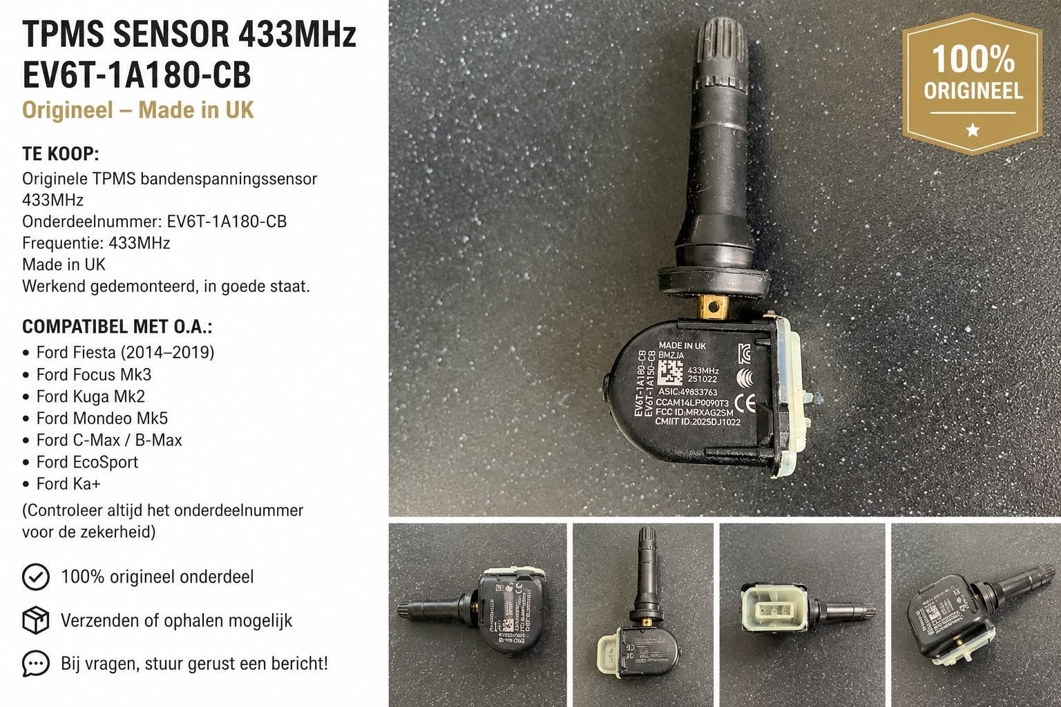 Ford TPMS Sensor 433MHz EV6T-1A180-CB Ford (Nieuw), Auto diversen, Ophalen of Verzenden, Nieuw