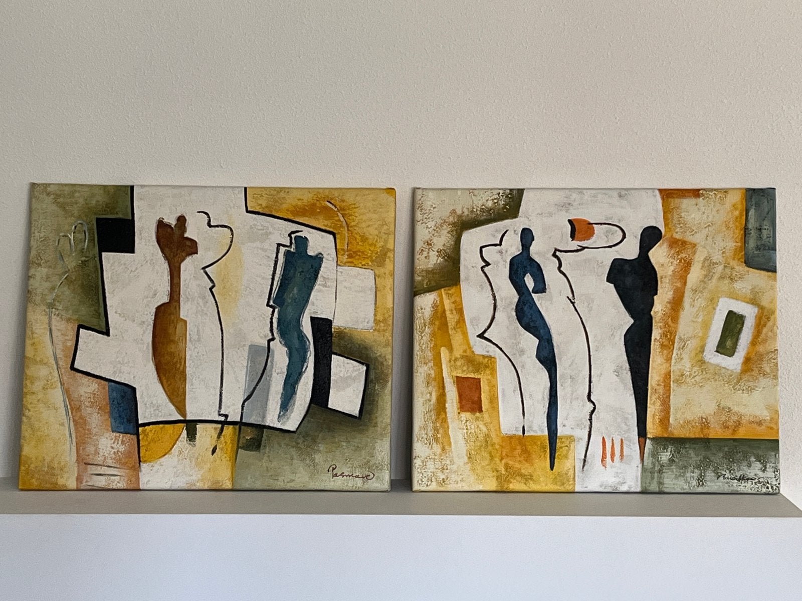 Tweeluik 2x 50x60cm schilderij abstract, Ophalen of Verzenden