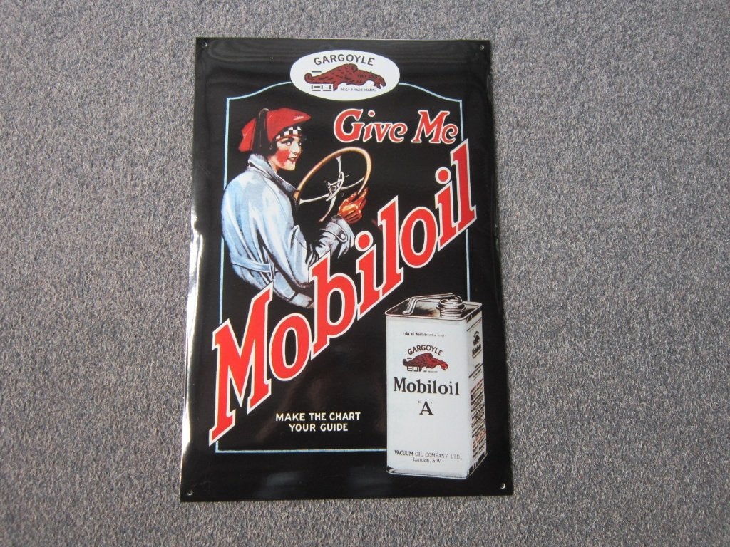 MOBILOIL EMAILLE RECLAMEBORD, Ophalen, Zo goed als nieuw, Reclamebord