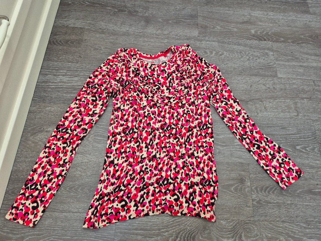 Longsleeve truitje met Print( Rood, Roze en Zwarte accenten), Meisje, Ophalen of Verzenden, Zo goed als nieuw, Shirt of Longsleeve