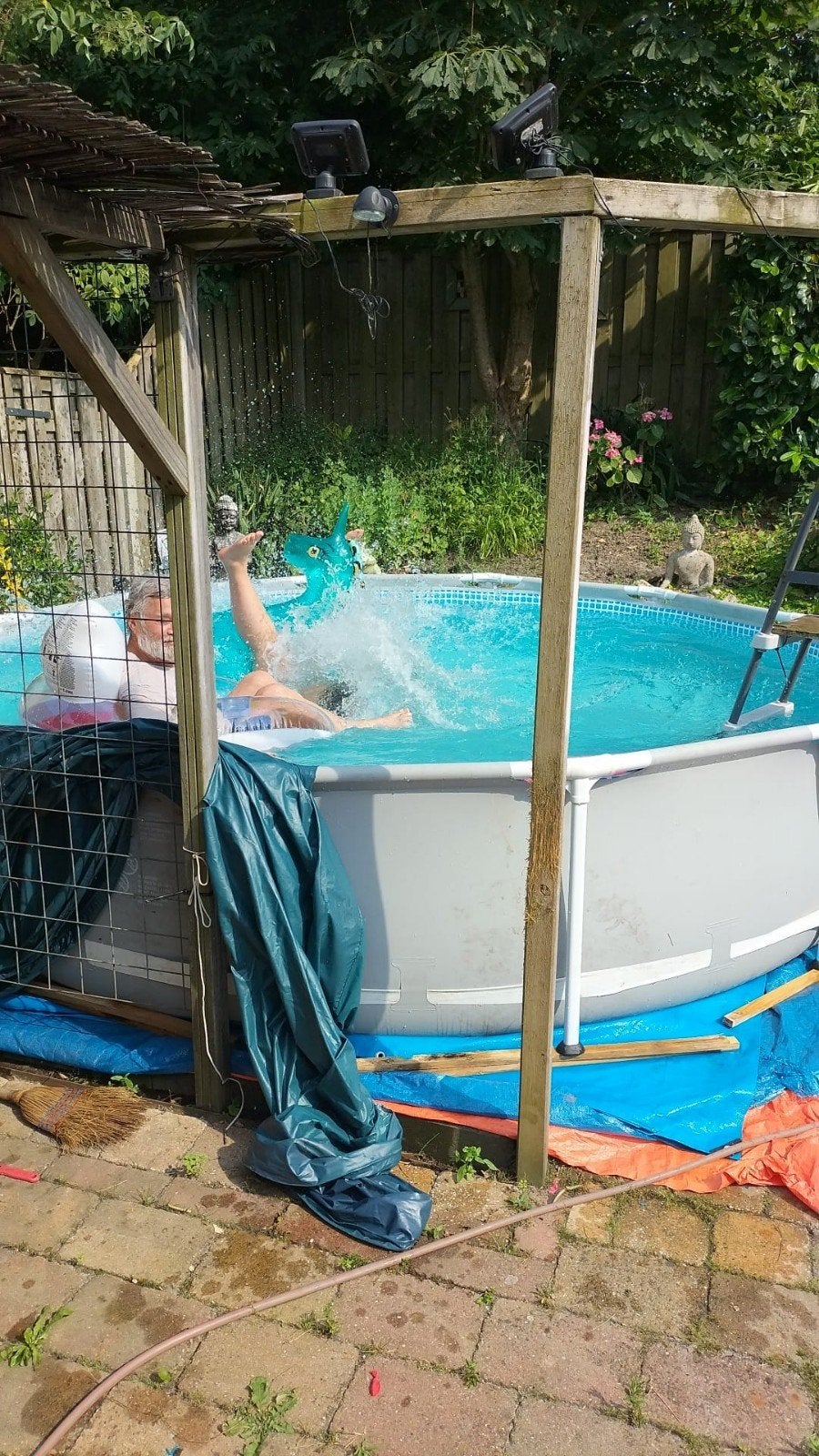 Gebruikt opzetzwembad met toebehoren, Tuin en Terras, Zwembaden, Gebruikt, 200 tot 300 cm, 80 tot 120 cm, Rond