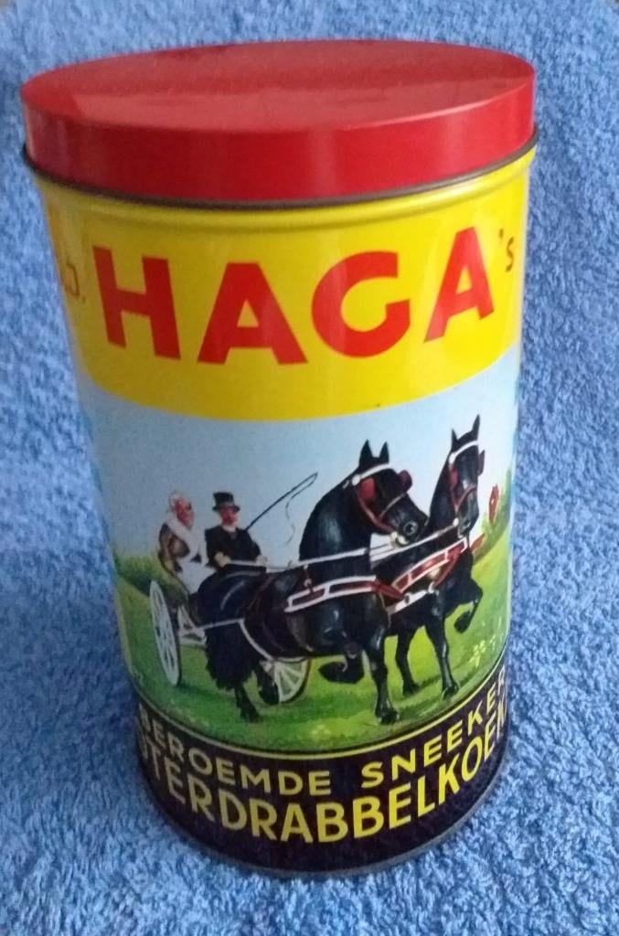 Vintage Blik Haga’s Sneeker Boterdrabbelkoeken., Verzamelen, Blikken, Gebruikt, Overige, Overige merken, Verzenden