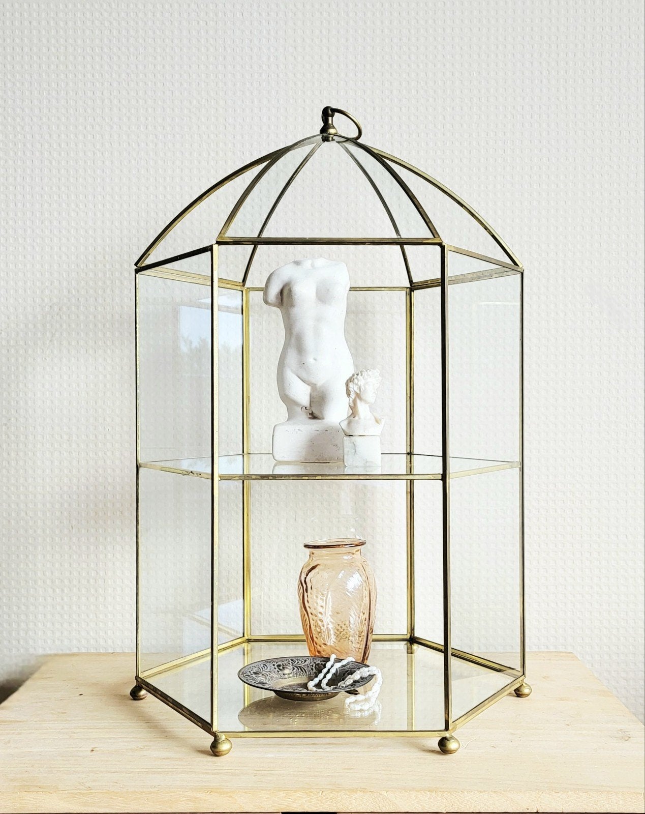 Prachtige vintage 6 hoekige glazen vitrinekast!, Ophalen of Verzenden, 25 tot 50 cm, Minder dan 50 cm, Minder dan 100 cm