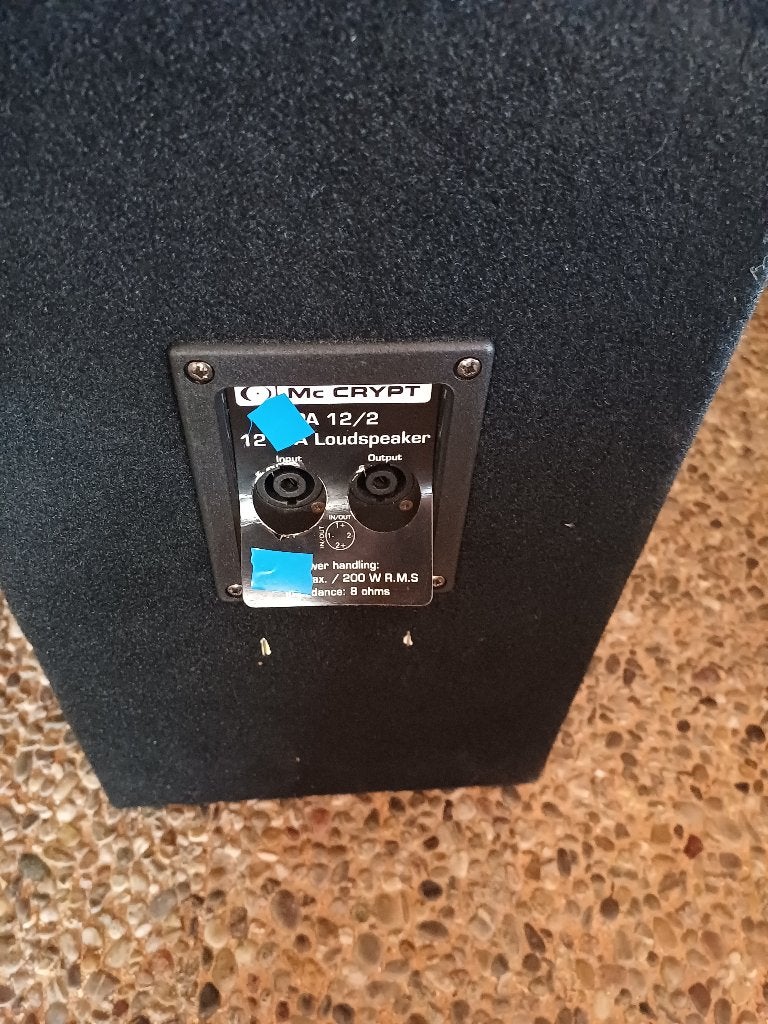 2 speakers mc crypt, Gebruikt, Speakerset, Ophalen, 150 watt of meer